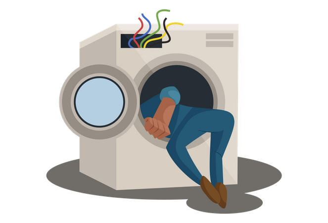 Electricista reparando lavadora  Ilustración