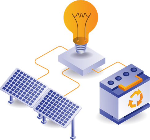 Électricité produite grâce à un panneau solaire  Illustration