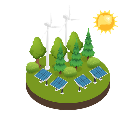 Electricity generating through solar panel  Illustration