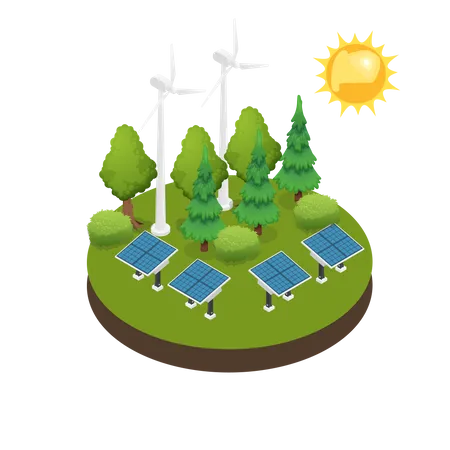 Electricity generating through solar panel  Illustration