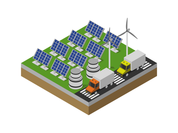 Electricity production using solar panels and wind generator  Illustration