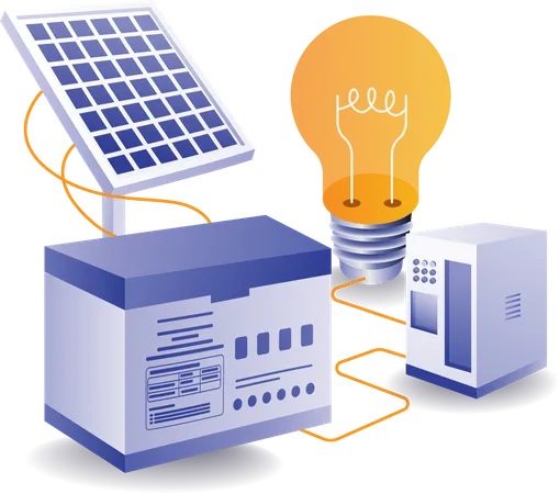 Electricity with solar panel energy  Illustration