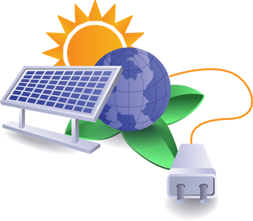 Los electrodomésticos utilizan energía solar.  Ilustración