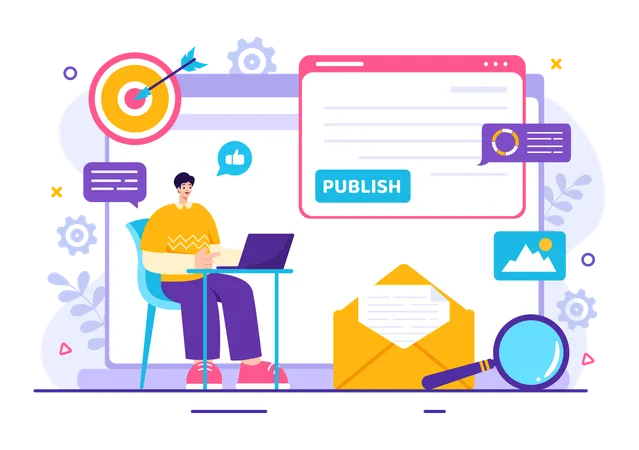 Digital Publishing Content Blog Marketing Writing Vector Illustration For Social Media Or Webpage Organization In Flat Cartoon Background Design Illustration