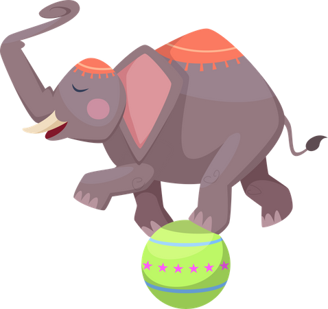 Elefante en pelota  Ilustración