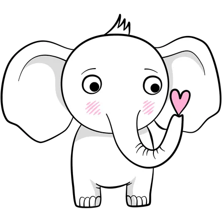 Elefante fofo com coração  Ilustração