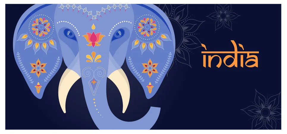 Elefante indio decorado  Ilustración