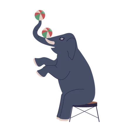 Elefante perfumándose en espectáculo de circo  Ilustración