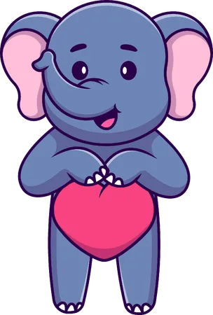 Elefante sosteniendo un corazón  Ilustración