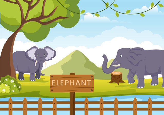 Elefanten im Zoo  Illustration