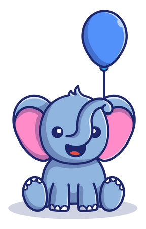 Elefantenbaby spielt mit Luftballon  Illustration
