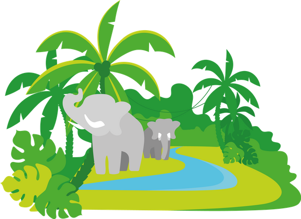 Elefantes en la selva  Ilustración