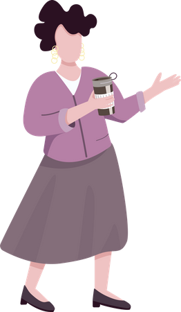 Elegant adult woman with thermo mug  Illustration