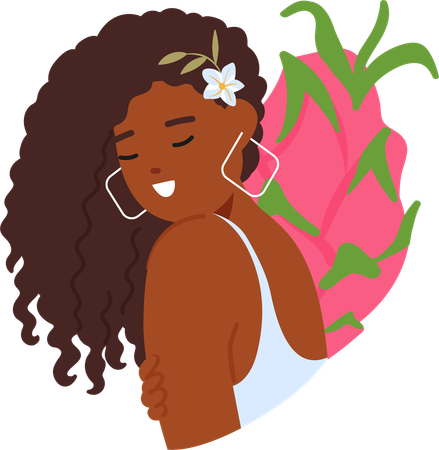 Elegant Black Woman With Vibrant Flower Nestled In Hair  Illustration