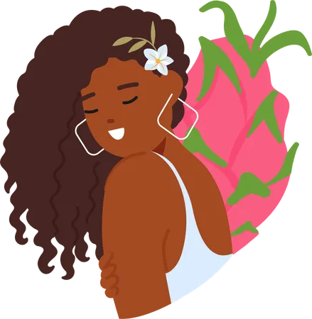 Elegant Black Woman With Vibrant Flower Nestled In Hair  Illustration