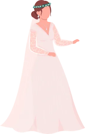 Elegant Bride In Dress Semi Flat Color Vector Character Posing Figure Full Body Person On White Wedding Isolated Modern Cartoon Style Illustration For Graphic Design And Animation Illustration