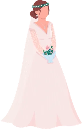 Elegant Bride With Bouquet Semi Flat Color Vector Character Posing Figure Full Body Person On White Marriage Isolated Modern Cartoon Style Illustration For Graphic Design And Animation 일러스트레이션