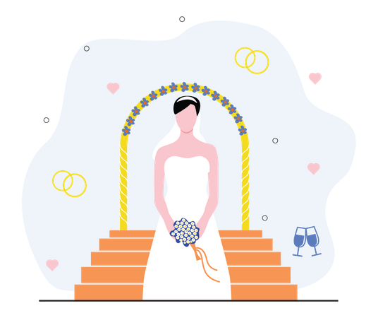 Elegant bride with bouquet Illustration
