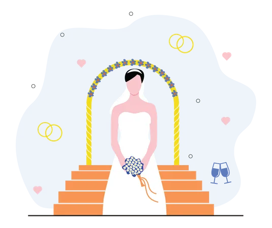 Elegant bride with bouquet  일러스트레이션