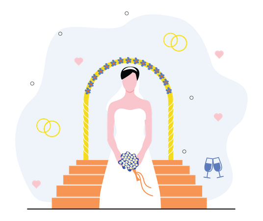 Elegant bride with bouquet  Illustration