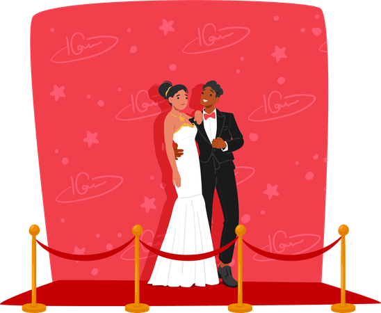 Elegant Couple Posing Together On Red Carpet  Illustration