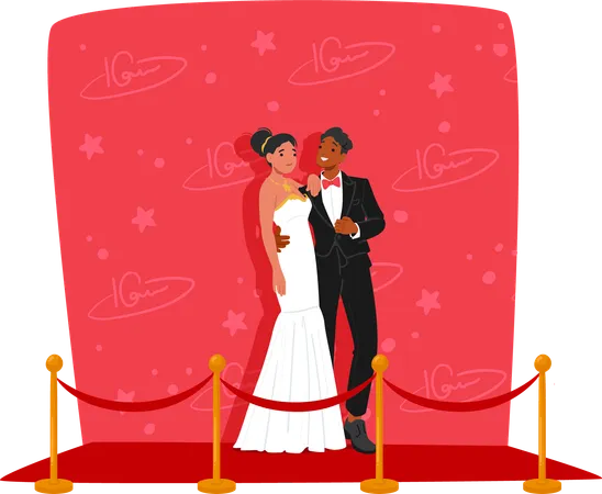 Elegant Couple Posing Together On Red Carpet  Illustration