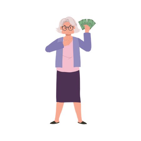 Elegant Elderly Lady Showing Retirement Funds  Illustration