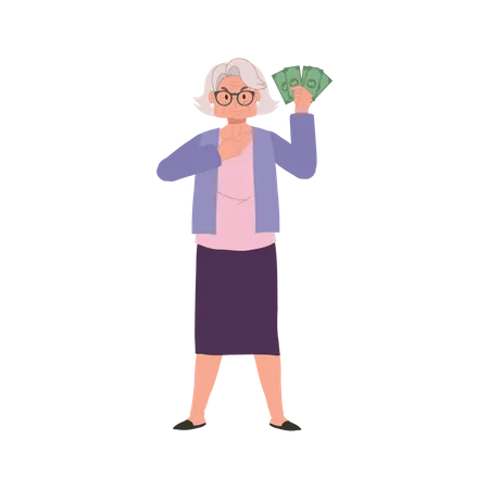 Elegant Elderly Lady Showing Retirement Funds  Illustration