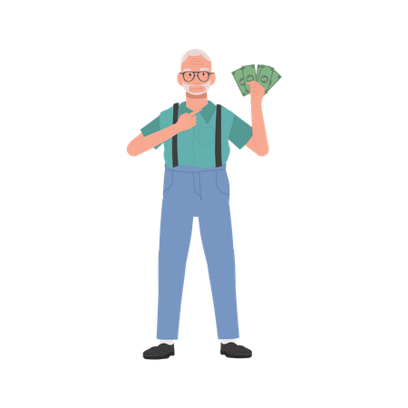 Elegant Elderly man Showing Retirement Funds  イラスト