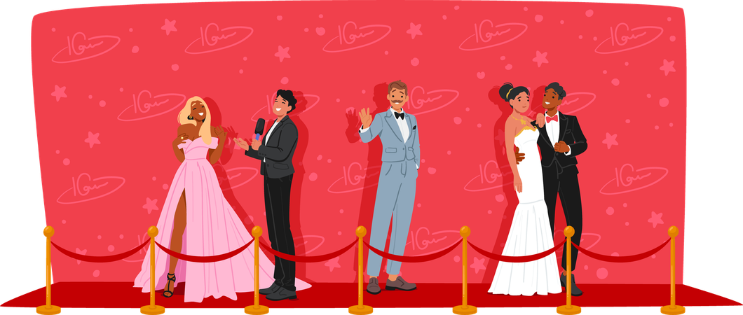 Elegant Red Carpet Event With Glamorous Attendees Posing And Interacting  Illustration