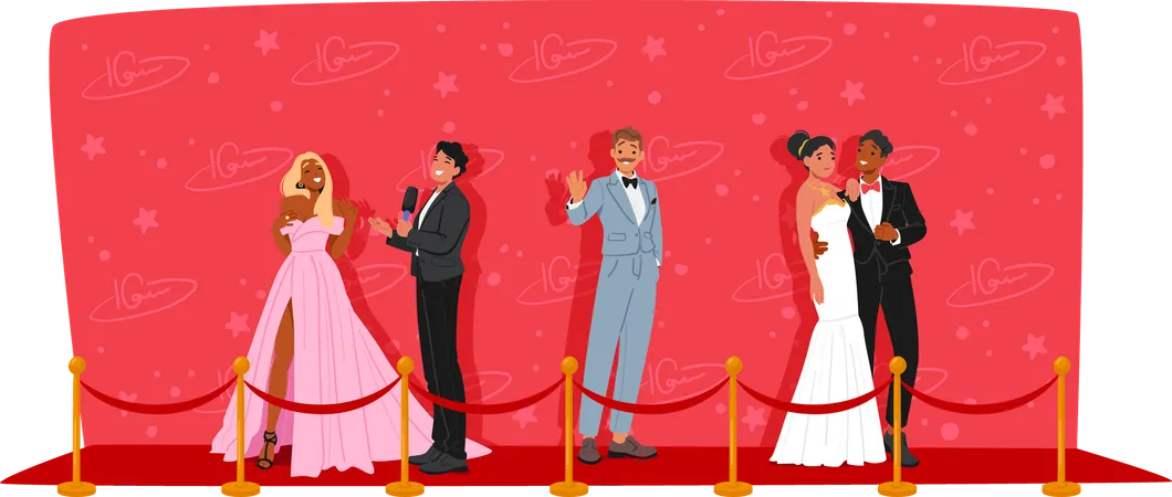 Elegant Red Carpet Event With Glamorous Attendees Posing And Interacting  Illustration