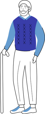 Elegant senior man with walking stick Illustration