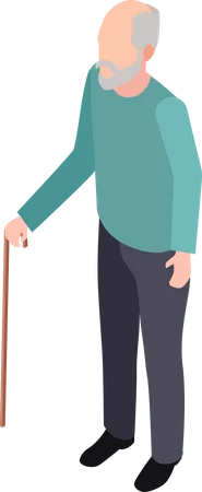 Elegant senior man with walking stick  Illustration