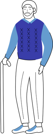 Elegant senior man with walking stick  Illustration