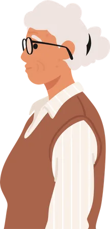 Elegant Senior Woman Stands Gracefully In Profile Silver Hair Framing Her Face Exuding Wisdom And Poise With A Hint Of Nostalgia Aged Female Character Side View Cartoon People Vector Illustration Illustration