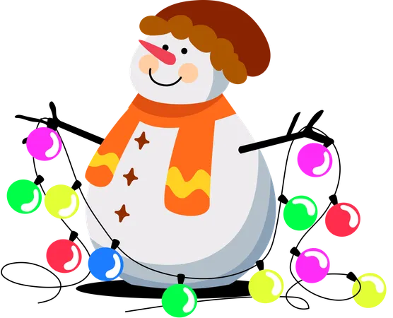 Dressed To Impress This Snowman Sports A Vibrant Top Hat And A Pink Sash Adorned With Colorful Baubles Its Sophistication Brings A Touch Of Class To The Winter Festivities Illustration