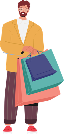 Elegant trendy fashion guy shopper holding shopping bags  Illustration