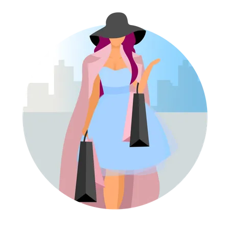 Elegant Woman Making Purchases Flat Concept Vector Icon Fashionable Lady Shopaholic With Shopping Bags Sticker Clipart Female Fashionista Customer Shopper At Mall Isolated Cartoon Illustration Illustration