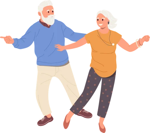 Avó e avô estilosos tendo entretenimento em aula de dança  Ilustração