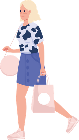 Elegante dama rubia con bolsa de compras rosa  Ilustración