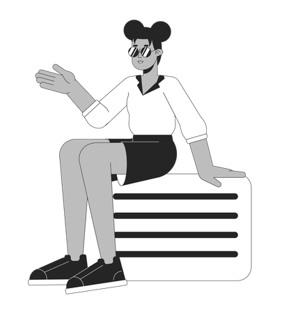 Fille afro-américaine élégante assise sur une valise  Illustration