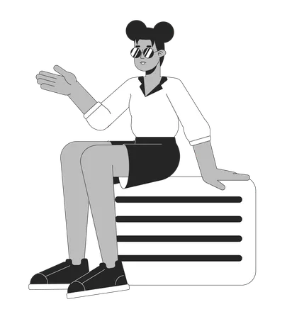 Fille afro-américaine élégante assise sur une valise  Illustration