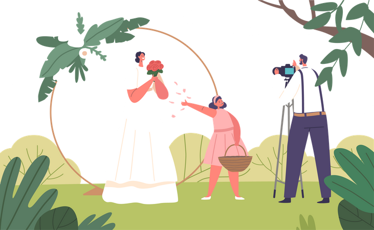 Personagem de noiva elegante irradiando alegria  Ilustração