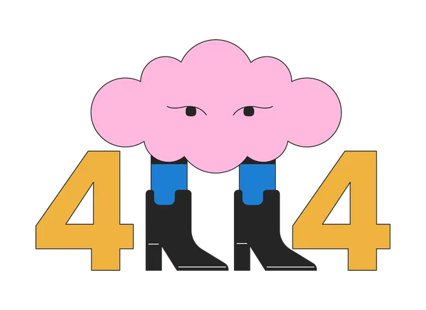Mensaje flash de error 404 de nube surrealista con estilo en botas  Ilustración