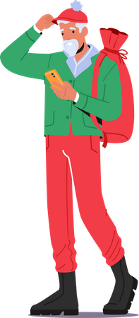 Papá Noel con estilo usando la aplicación para teléfono inteligente  Ilustración