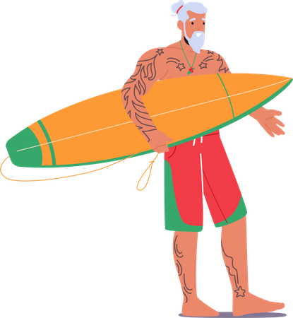 Elegante suporte de Papai Noel com prancha de surf  Ilustração