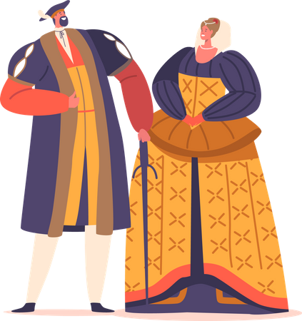 Elegantly Dressed Male and Female In Renaissance Era Costumes  Illustration