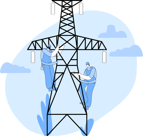 Elektriker arbeiten am elektrischen Sendemast  Illustration