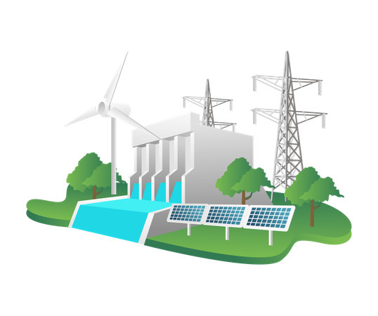 Elektrische Energie aus Wasserkraftwerk  Illustration