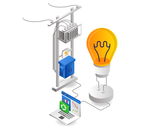 Elektrische Energie mit einem Computer steuern  Illustration